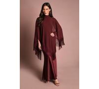 Coast Women's Muse High Neck Cape Detail Crepe Fringe Maxi Dress in Burgundy | Size: 12