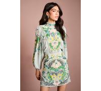 Coast Women's Muse Long Sleeve Batwing Embellished Mini Dress in Sage | Size: 10 Coast Sage 10