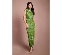 Coast Women's Muse Palm Tree Embellished Midi Dress in Green | Size: 18