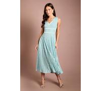 Coast Women's Muse Sequin Pleated V Neck Midi Dress in Sage | Size: 18
