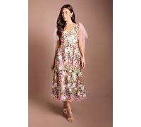 Coast Women's Muse Tie Shoulder Embroidered Mesh Midi Dress in Pink | Size: 12
