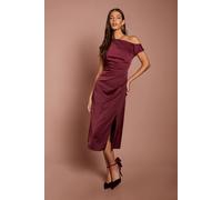 Coast Women's Off Shoulder Satin Side Tie Midi Dress in Fig | Size: 18