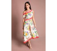 Coast Women's Off The Shoulder Asymmetric Printed Satin Midi Dress in Ivory | Size: 12 Coast Ivory 12