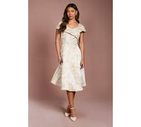 Coast Women's Off the Shoulder Jacquard Full Skirted Midi Dress in Champagne | Size: 16 Coast Champagne 16