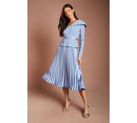 Coast Women's Off The Shoulder Long Sleeve Bandage Midi Dress With Pleated Satin Skirt in Dusty Blue | Size: 10