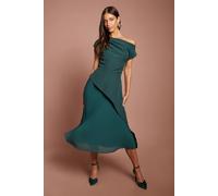 Coast Women's Off The Shoulder Waterfall Detail Pleated Skirt Midi Dress in Emerald | Size: 8