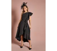 Coast Women's One Shoulder Crepe Ruffle Midi Dress in Black | Size: 12
