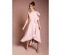 Coast Women's One Shoulder Crepe Ruffle Midi Dress in Blush | Size: 12 Coast Blush 12