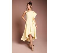 Coast Women's One Shoulder Crepe Ruffle Midi Dress in Lemon | Size: 10
