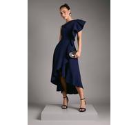 Coast Women's One Shoulder Crepe Ruffle Midi Dress in Navy | Size: 10