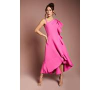 Coast Women's One Shoulder Crepe Ruffle Midi Dress in Pink | Size: 12