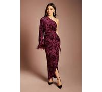 Coast Women's One Shoulder Feather Cuff Velvet Burnout Maxi Dress in Plum | Size: 10