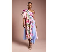 Coast Women's One Shoulder Floral Printed Chiffon Dress in Light Blue | Size: 14