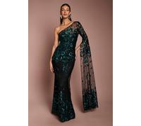 Coast Women's One Shoulder Maxi Dress In Lace With Cape Sleeve in Emerald | Size: 12