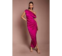 Coast Women's One Shoulder Ruched Satin Maxi Dress in Magenta | Size: 10