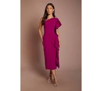 Coast Women's One Shoulder Ruffle Crepe Pencil Midi Dress in Berry | Size: 18