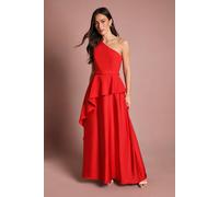 Coast Women's One Shoulder Ruffle Detail Satin Maxi Dress in Red | Size: 10 Coast Red 10