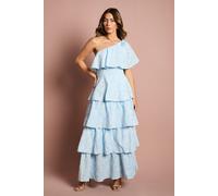 Coast Women's One Shoulder Tiered Broderie Midi Dress in Light Blue | Size: 12 Coast Light Blue 12