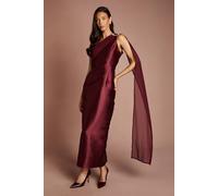 Coast Women's One Shoulder Twill Gown With Diamante Brooch in Malbec | Size: 14