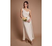 Coast One Shoulder Wrap Bodice Maxi Bridesmaid Dress, 10, Champagne