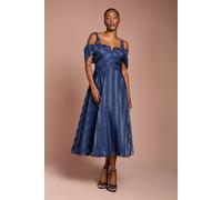 Coast Women's Organza Bardot Midi Dress in Navy | Size: 8