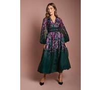 Coast Women's Organza Floral Placement Lace Trim Midaxi Dress in Forest | Size: 16 Coast Forest 16