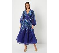 Coast Women's Organza Floral Placement Lace Trim Midaxi Dress in Navy | Size: 8 Coast Navy 8