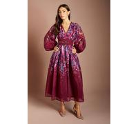 Coast Women's Organza Floral Placement Lace Trim Midaxi Dress in Plum | Size: 16 Coast Plum 16