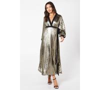 Coast Women's Party Metallic Long Sleeve Wrap Dress in Gold | Size: 8