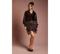 Coast Women's Party Sequin Fringe Mini Skirt in Chocolate | Size: 14 Coast Chocolate 14