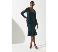 Coast Women's Party Sequin Lace Long Sleeve Midi Dress in Forest | Size: 8