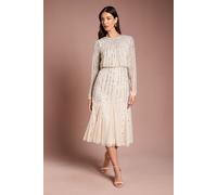 Coast Women's Party Sequin Long Sleeve Midi Dress in Champagne | Size: 10 Coast Champagne 10