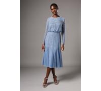 Coast Women's Party Sequin Long Sleeve Midi Dress in Dusty Blue | Size: 12 Coast Dusty Blue 12