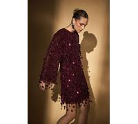 Coast Women's Party Sequin Long Sleeve Mini Dress in Burgundy | Size: 10