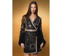 Coast Women's Party Sequin Velvet Wrap Mini Dress in Black | Size: 8 Coast Black 8