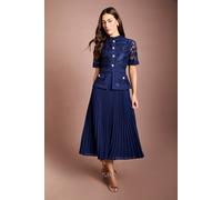 Coast Women's Pearl Button Lace Collared Midi Dress in Navy | Size: 8