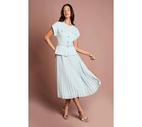 Coast Women's Pearl Button Tailored Bodice With Pleated Skirt Midi Dress in Duck Egg | Size: 16