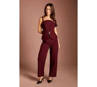 Coast Women's Peplum Detail Sleeveless Belted Jumpsuit in Burgundy | Size: 10