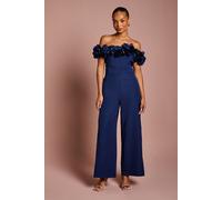 Petite 3D Flower Bardot Jumpsuit Coast Navy 10