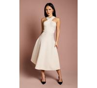 Coast Women's Petite Bandage Cross Neck Midi Dress in Stone | Size: 12