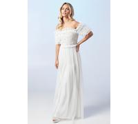 Coast Women's Petite Bardot Mesh & Sequin Ruffle Wedding Dress in Ivory | Size: 8 Coast Ivory 8
