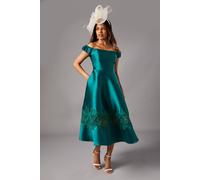 Coast Women's Petite Bardot Twill Midi Dress With Lace Trim in Emerald | Size: 10