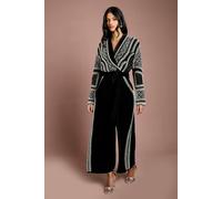 Coast Women's Petite Beaded Velvet Wrap Jumpsuit in Black | Size: 10