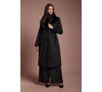 Coast Women's Petite Black Faux Fur Collar Occasion Belted Midi Coat | Size: 16
