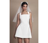 Petite Bow Back Structured Crepe Bridal Mini Dress Coast Ivory 12
