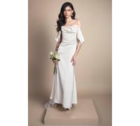 Coast Women's Petite Cowl Neck Corset Drape Satin Maxi Wedding Dress in Oyster | Size: 14