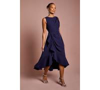 Petite Crepe Ruffle Dress With Low Back Coast Navy 10