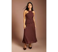 Coast Women's Petite Cross Over Neck Pleated Midi Dress in Chocolate | Size: 8