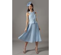 Petite Cross Over Neck Pleated Midi Dress Coast Light Blue 16
