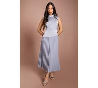 Coast Women's Petite Drape High Neck Pleated Skirt Midi Dress in Dusty Blue | Size: 8
